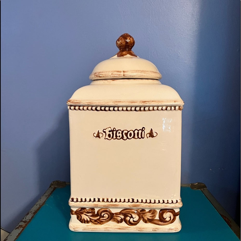 Vintage Handmade Nonni’s Porcelain Biscotti Cookie Jar
